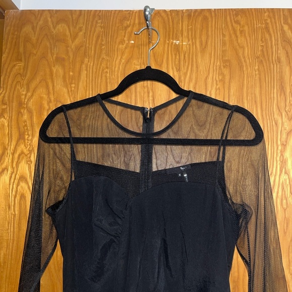 RYU Anthropology NWOT black mini dress w/sheer mesh long sleeves tulle hem Small - Picture 2 of 9
